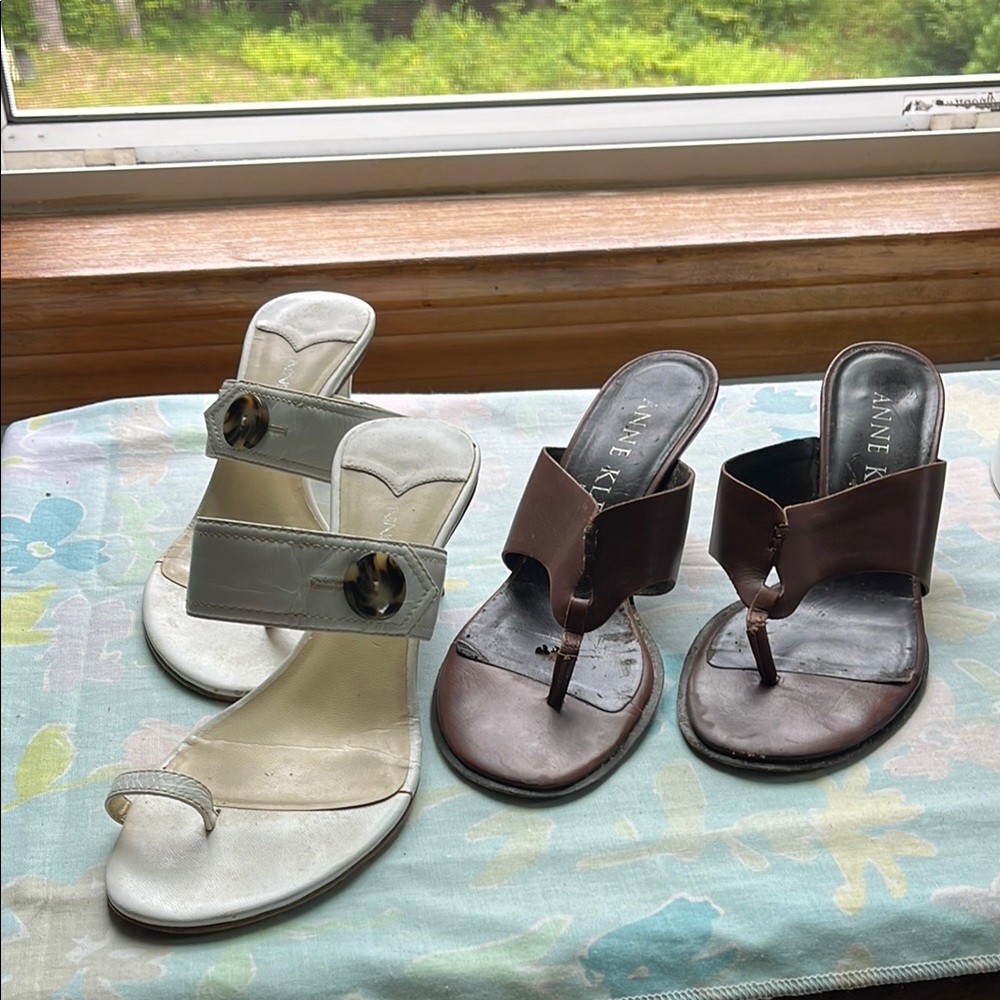 Anne Klein White and Brown Sandals Elegant Summer Footwear